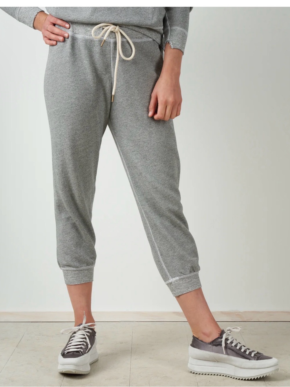 the GREAT Cropped Sweatpant Varsity Gray Jogger 2 Clean Girl Athleisure Lounge - Picture 2 of 7